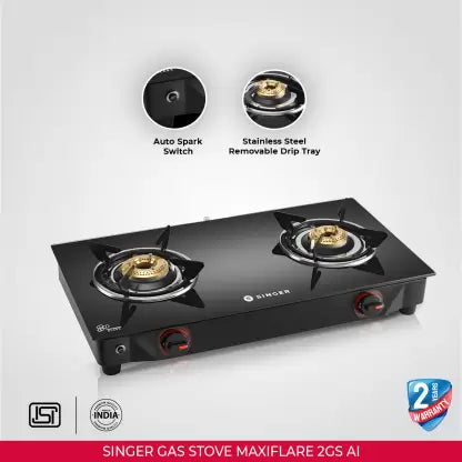 Singer SGS MF2GSAIBE Glass, Stainless Steel Automatic Gas Stove  (2 Burners) Singer SGS MF2GSAIBE Glass, Stainless Steel Automatic Gas Stove  (2 Burners)